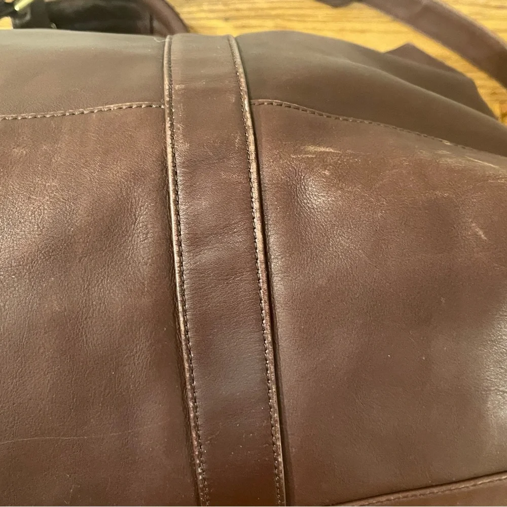 Vintage COACH Chocolate Brown Leather Cabin Weekender Duffel Travel Shoulder Bag - Picture 14 of 15